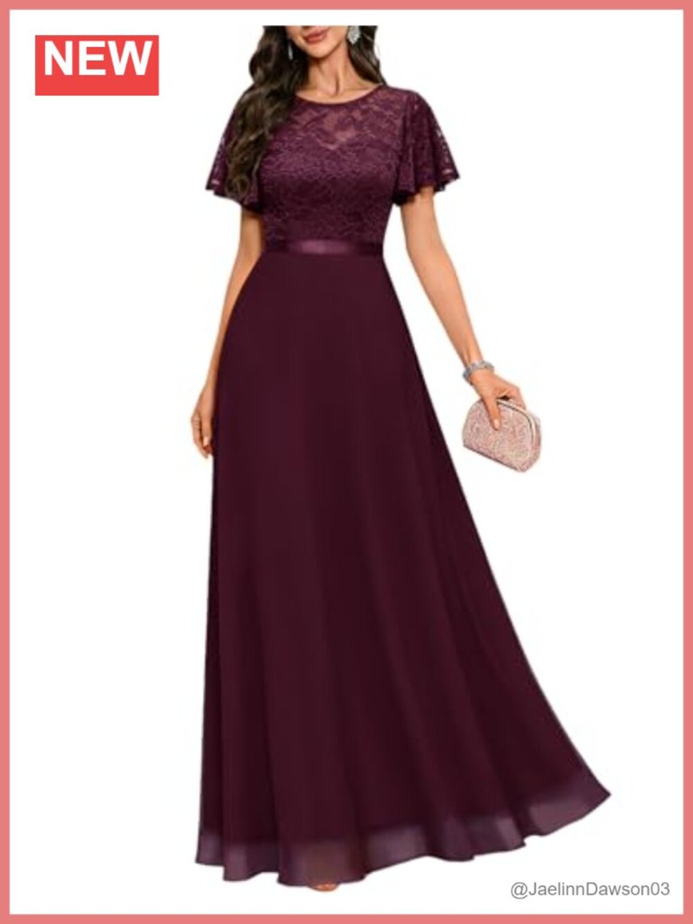 Formal Lace Chiffon Maxi Dress Butterfly Sleeve V-Back Wedding Guest